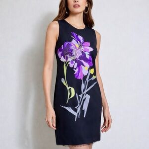 ELLE XS‎ Black Sleeveless Floral Shift Dress Abstract Print